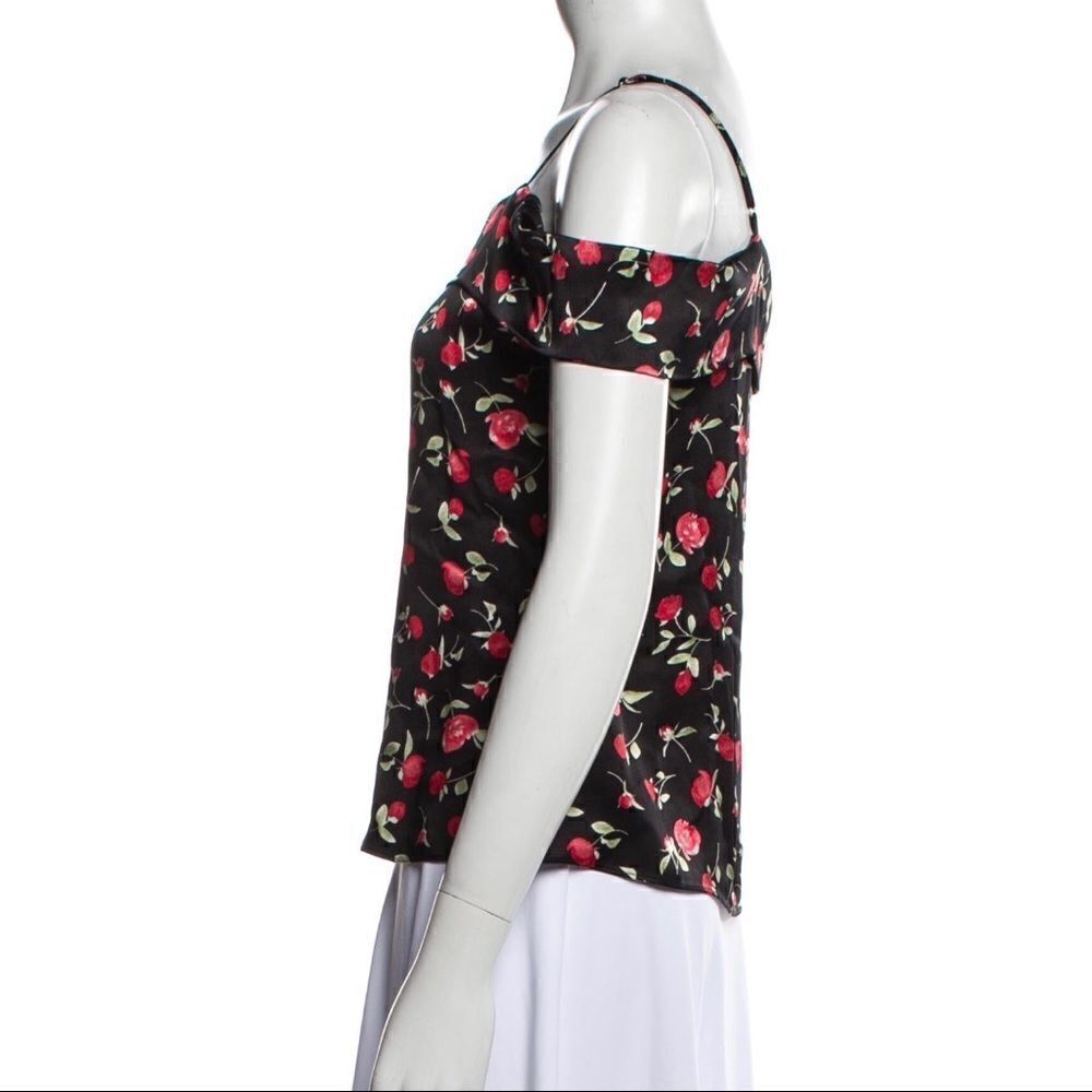 Reformation off the shoulder blouse black with rose pattern size XS EUC - Picture 2 of 10
